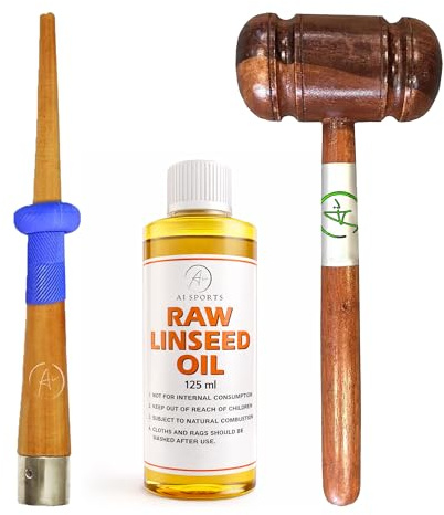 AI Sports Cricket Bat Knocking-In Mallet & Grip Cone Set – Hardwood Bat Mallet for Bat Preparation & Grip Fitting Tool | Essential Cricket Bat Care Equipment