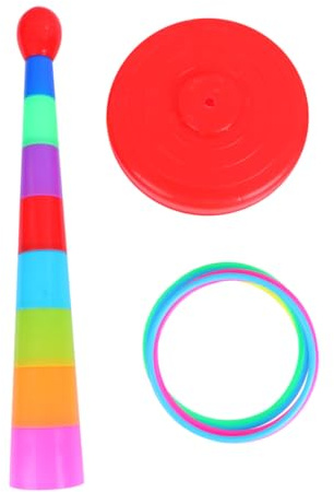 SOIMISS Jeu de Lancer D'anneaux Colorés 18 Pièces pour Garçon et Filles et Parents Anneaux en Plastique Multicolores Tour à Monter Jeu Éducatif Intérieur et Extérieur Couleur Aléatoire