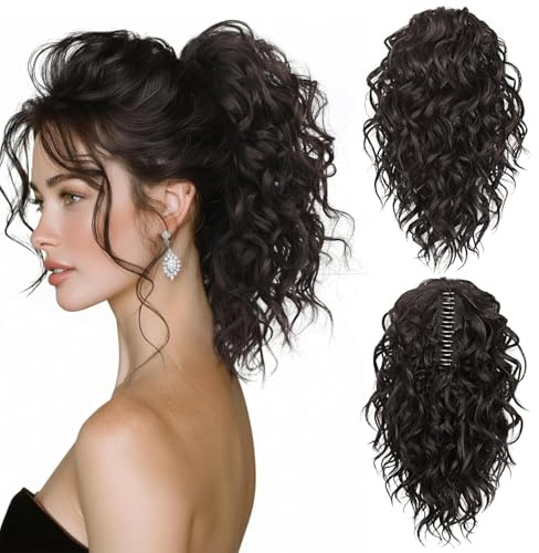 Coleta Rizada Postiza 30 cm Negra Corto Extensión de Pelo Natural Ondulado Afro con Pinza para Mujeres Postizo de Ponytail Estilo Rizado (Marrón)
