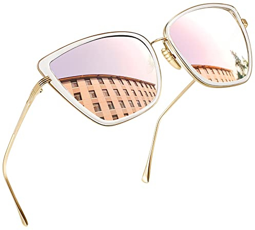 Joopin Grandes Cateye Gafas de Sol Mujer Espejo Rosa Ojos de Gato Marco Metálico