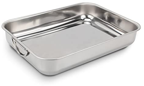 Rossetto-Bandeja de horno,rectangular con asas de acero inoxidable,40cm x 28cm,para Bizcocho, Asados, Carnes y Pescados,Aptas para lavavajillas y todo tipo de cocinas, incluida induccion