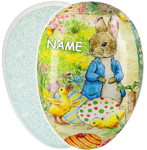 alles-meine.de GmbH XXL - Füll - Pappei 36 cm - süßer XL Hase am Weg - Peter Rabbit - Beatrix Potter - inkl. Name - Osterei/Ei zum Befüllen - Deko Pappe Papp Pappeier - Dekoei ..