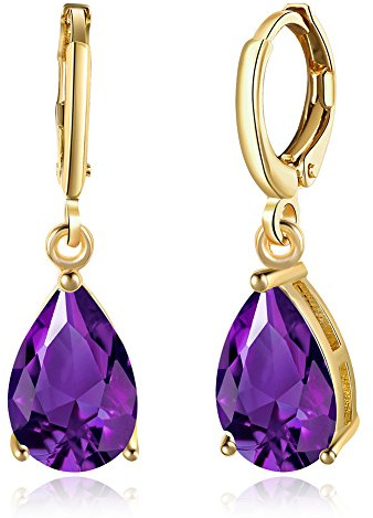 Boucles d'oreilles pendantes en forme de goutte pour femme - Plaqué or 14 carats - Oxyde de zirconium transparent - Pour mariage - Boucles d'oreilles sensibles