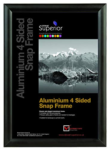 Stewart Superior A2 Aluminium 4 Sided 25mm Front Loading Picture/Poster Snap Frame - Black