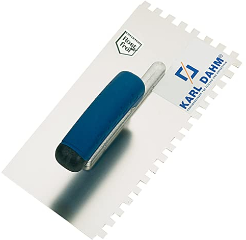 Karl Dahm® Softgriff-Zahnkelle 3 mm – Profi Glättekelle aus rostfreiem Edelstahl – Ergonomischer Griff – Ermüdungsfreies Arbeiten – Made in Germany – 10637