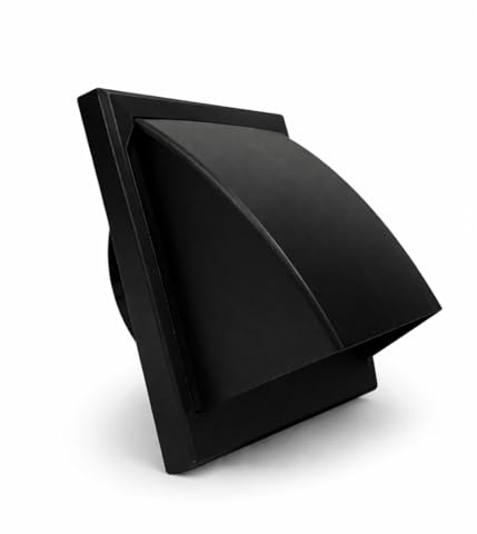 Fantronix 100 mm External Wall Vent Cover with Shutter, Black | 155 x 155 mm Faceplate With 4 Inch Rear Spigot For Bathroom, Kitchen And Tumble Dryer Ducting.