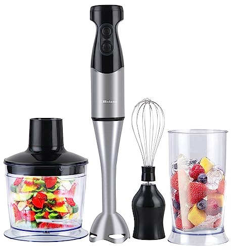Belaco Hand Blender Mixer 4in1 Processor Chopper Mixer Bowl Egg Whisk & Beaker 800W DC motor 600ml chopper bowl 500ml beaker
