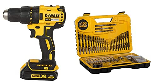 Dewalt Akku-Bohrschrauber (18V, 1.5 Ah, bürstenlos, mit Zwei-Gang-Vollmetallgetriebe, 15 Drehmomentstufen) & DT71563, QZ Kombination Bohrer Set 100 Teile