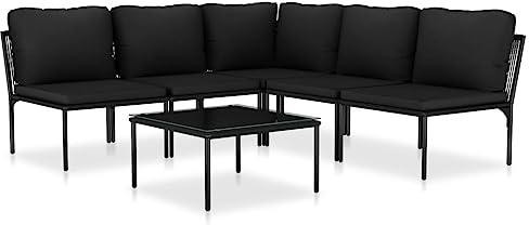 loungesets - vidaXL 6 Piece Patio Lounge Set with Cushions Black PVC - N/A - Zwart