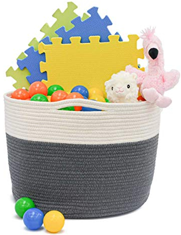 DuneDesign 35l Baumwoll Korb Aufbewahrung - 30cm Hoch Wäschekorb Geflochten - Wäschesammler Kinder Wickelkommode Baby Wickeltisch - Aufbewahrungskorb Spielzeug - Deko Körbe