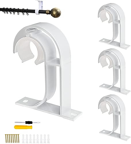 GZhaimai 4 Stück Robuste Gardinenstangen Halterung aus Aluminiumlegierung, Wandhaken für Vorhangstangen (Weiß) inkl. Schraubendreher