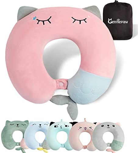 Travel Pillow - Soft Memory Foam Neck Pillow for Adults, Kids, Children, Convenient & Portable U Shaped Neck Pillows, Cute Animal Airplane pillow for Home, Office, Camping, Travelling, Sleeping (Pink)