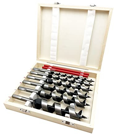 Auger Drill Bit for Wood 9 Inch with 7 Inch Carpentry Pencils (8-Piece Auger Bits Set)