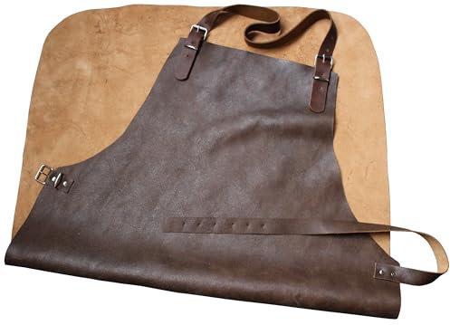 Förster-Fellnest Echt Leder Grillschürze, Arbeitsschürze, Vintage Lederschürze mit Antiktouch, Rindleder in braun, cognac, als Bistroschürze, Zapferschürze uvm