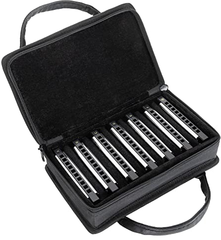 Classic Cantabile AHBS-7 Alabama Blues Harmonica 7er Mundharmonika Set - Diatonische Mundharmonikas in verschiedenen Stimmungen - 10 Messing Stimmzungen - Edelstahl-Gehäuse - Inkl. Etui & Pflegetuch