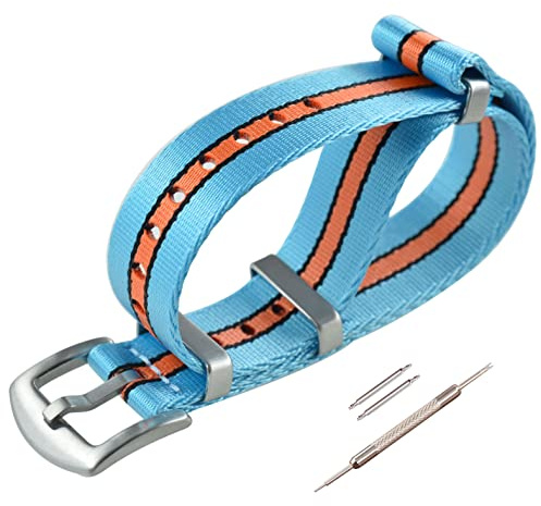MZBUTIQ 20mm Blau/schwarz/orange Sicherheitsgurt Uhrenarmband Nylon Watch Straps Ersatz für Herren Damen Gebürstete Schnalle