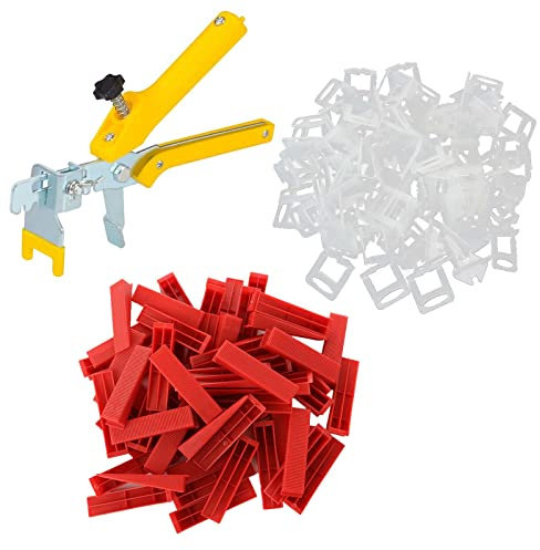 JMIATRY Tile Leveling System Tiles Leveler Spacers, 3mm 500 Pcs Leveling Spacer Clips, 100 Pcs Reusable Wedges and 1 Installation Pliers, Tile Leveling System Kits for Floor Wall Tiles Leveling