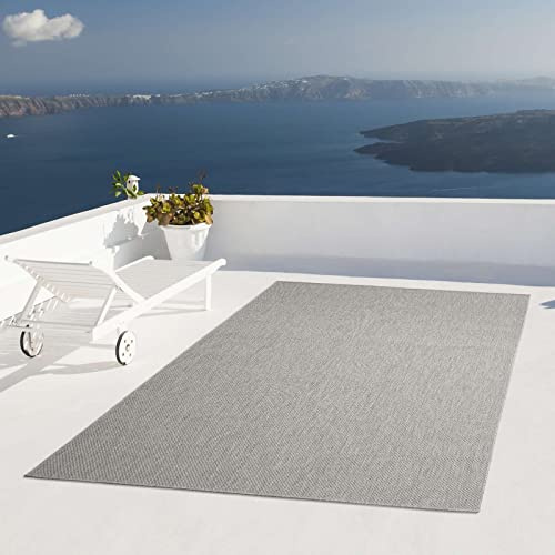 Taracarpet Outdoor Teppich Wetterfest Wohnzimmer Balkon Küchenteppich Flachgewebe Sisaloptik Einfarbig Uni Silber grau 160x220 cm