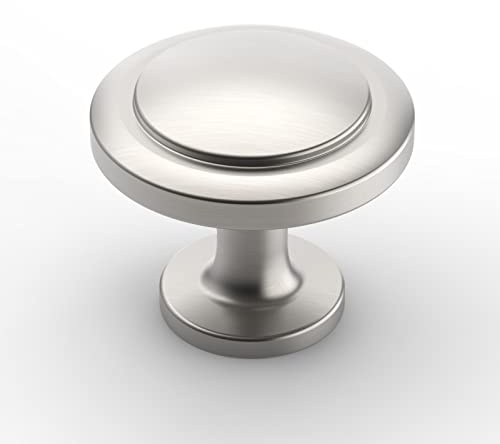9BUILD 10 Pack Brushed Satin Nickel Drawer Knobs - Round Cabinet Knobs for Cupboards, Kitchen Doors & Dressers - Single Hole, Zinc Alloy
