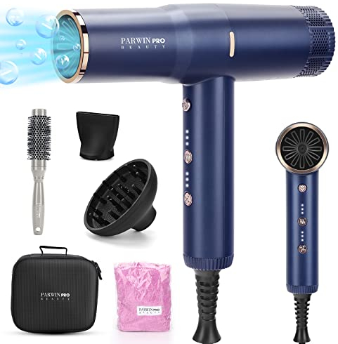 Professionell 100 Million Negativ Ionen Haartrockner, PARWIN PRO BEAUTY Föhn Fön mit einzigartigem Bürstenlosem Geräuscharm Motor, 30M/S Luftstrom für Schnelle Trocknung, Innovativer Mikrofilter(Blau)