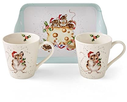 Royal Worcester Wrendale Deigns Mug and Tray Set Holly Jolly Christmas Mice