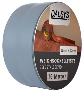 Dalsys Weichsockelleiste selbstklebend 15m Dunkelgrau | Flexible Sockelleisten aus PVC auf der Rolle, Abschlussleiste für Fugen in Küche & Bad. Praktische Sockelleiste Selbstklebend