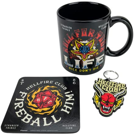 Pyramid International Stranger Things - Set regalo con tazza, sottobicchiere e portachiavi, in confezione regalo (Hellfire), 325 ml, prodotto ufficiale