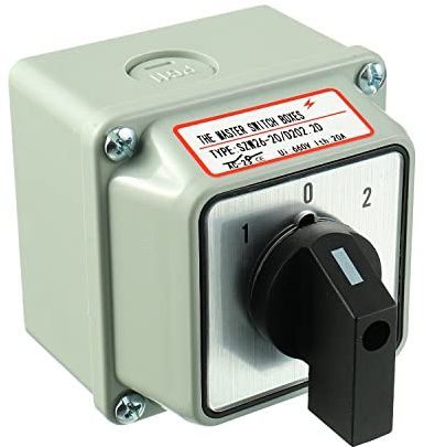 SIGANDG Universal Drehschalter SZW26-20/D202.2D mit Hauptschalter Außenbox LW28-20/4, 660V, 20A, ON-OFF-ON 3 Positionen, 2 Phasen, 8 Klemmen