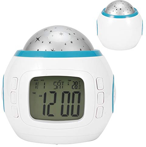 ciciglow Wecker Beamer Wecker mit LCD-Bildschirm 10,5x10,5x8,5cm und 10 Melodien für Schlafzimmerstudenten Geeignet für Arbeitszimmer Kinder