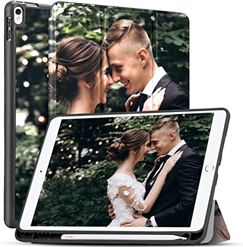 Sunrive Personalisierte hülle kompatibel mit iPad Air 10,5 (3. Generation 2019) und iPad Pro 10,5 2017 Benutzerdefiniert,Trifold Ständer Schutzhülle mit Stifthalter,Etui mit Eigenem Foto Bild Text
