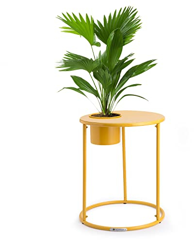 blumfeldt Tavolino da Salotto Moderno con Fioriera, Tavolino da Divano in Acciaio Inossidabile, Tavolino da caffè e tè Rotondo con Vaso per Piante Rimovibile, Tavolino da Soggiorno, Ingresso, Giallo
