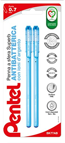 Pentel BK77AB Superb Antibacterial+ penna a sfera 0,7 mm blu, 2 pz