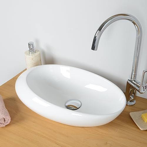 Keramik Aufsatzwaschbecken oval weiß 50 cm Waschbecken Keramikbecken Bad Wohnfreuden