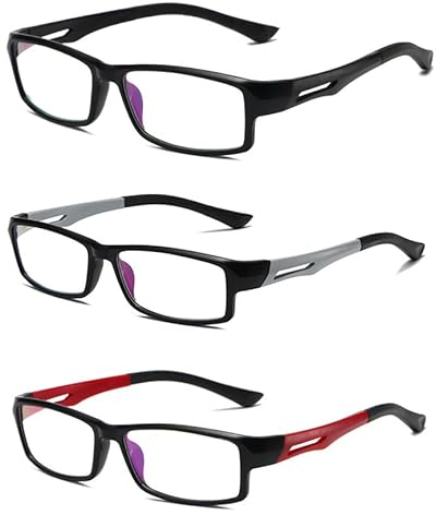 Eyglajdd TR90 Lesebrille für Damen Herren,Rechteck Zweifarbig Lesebrille Lesehilfe,3er Packe Blaulichtblockierende Brillen Schwarz-Grau-Rot +2,50