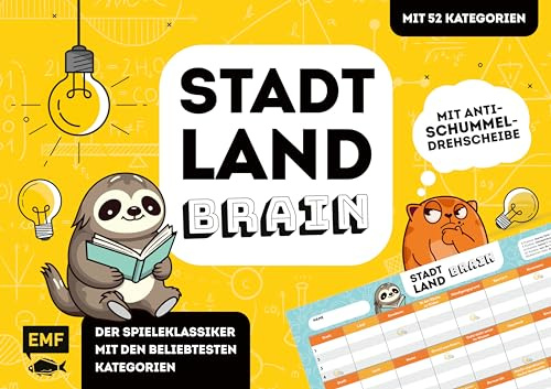 Stadt, Land, Brain – Der Spieleklassiker mit den beliebtesten Kategorien: Der ultimative Stadt, Land, Fluss-Spieleblock mit 52 Kategorien und Anti-Schummel-Drehscheibe – von 8-99 Jahren