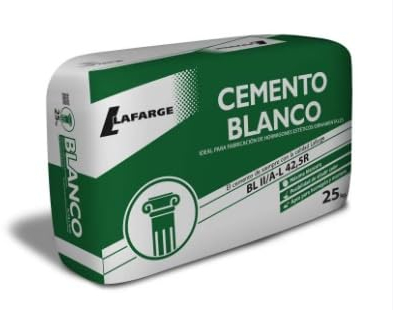 Cemento blanco Lafarge Saco de 25kg. Mortero de color blanco decorativo