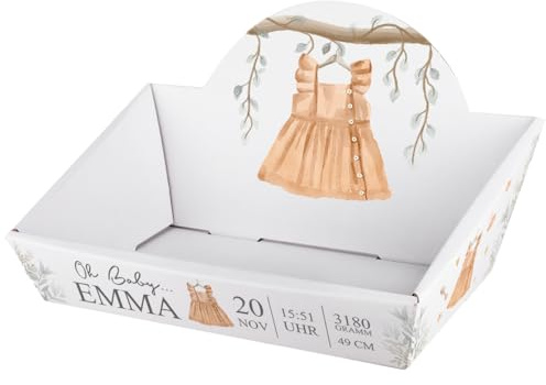 Striefchen® Personalisierter Präsentkorb zur Geburt als Babygeschenk zum selbst Befüllen (Kleid, 42,5 cm x 24 cm x 28 cm (B/H/T))