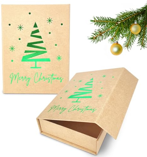 Verpackungswelt Geschenk-Box Weihnachten (1 Stk.) | 16x12x4 cm | Geschenk-Karton mit Deckel & Magnet-Verschluss | Für Weihnachts-Geschenke | Weihnachts-Verpackung mit Weihnachtsbaum-Motiv in Grün