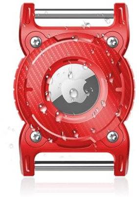 Airtag Hundehalsband Halter, Airtag Halter für Hundehalsband mit Abnehmbarer Metallschlaufe, leicht, kompakte Größe, Schutzhülle für Apple AirTag Finder für Tracker Halter Zubehör (Rot)