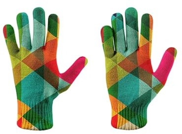 DELIGUO Touchscreen-Strickhandschuhe – Buntes Geometriemuster, Damenhandschuhe, Freizeit-Bewegungshandschuhe, Damen-Wintersport-Laufhandschuhe, Herren-Fahrhandschuhe, Stil 2, Einheitsgröße