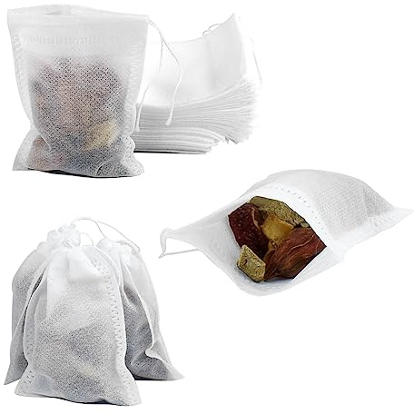 100 Pack Muslin Drawstring Bags, Disposable Small Mesh Bags for Cooking, Soaking Medicinal Liquor, Tea Coffee Filter, DIY Craft Spices Storage, Weeding Party Favor (3.5 x 4 Inches)