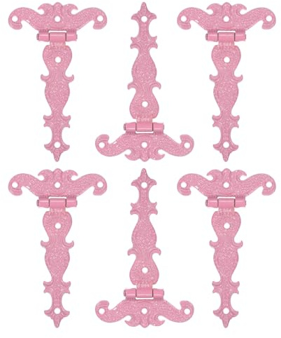 sourcing map 3.5 Inch Door Tee Hinge, 6Pcs T-Strap Hinges Retro Decorative Hinge for Wooden Fences Yard Doors Barn Gate Wooden Box, Pink