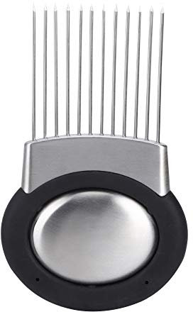 Stainless Steel Onion Holder Odor Remover Fork Slicer, Potato Cutter with Soft Non Slip Handle, Easy to Store and Use, for Slicing Onions, Potatoes, and More