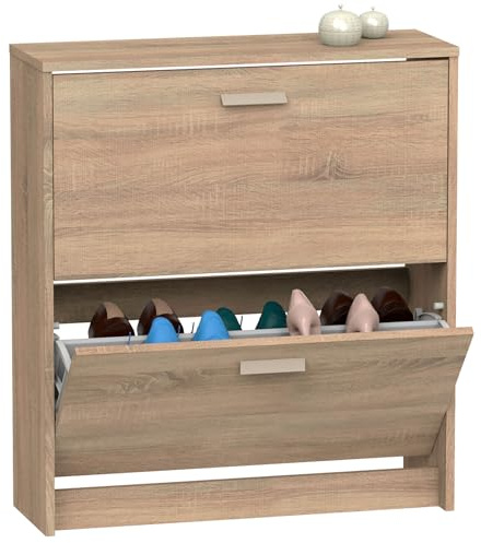 briebe Zapatero Entrada Recibidor, Mueble Auxiliar Estrecho de Madera para Zapatos, 2 Puertas, 82x74x25 cm (Alto x Ancho x Profundo), 12 Pares Aproximadamente, Nova (Roble Cambrian)