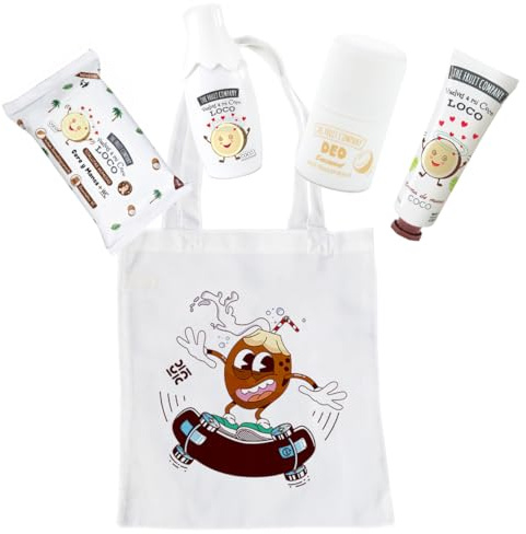 The Fruit Company Coffret cadeau Coco, avec sac fourre-tout, désodorisant, crème pour les mains, eau de toilette, lingettes humides | MSO