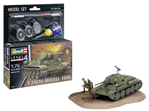 Revell Model Set 63294 T-34/76 Tank Model 1940 1:76 Scale Unbuilt/Unpainted Plastic Model Kit With Accessories