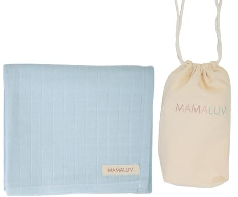 MAMALUV Muslin Swaddle, 100% Baumwolle Musselin Tuch Wickeltuch Baby, Weich und Atmungsaktiv Musselin Decke für Empfindliche Babyhaut, Waschbar bei 30°C, Unisex, Blau, 80x90 cm