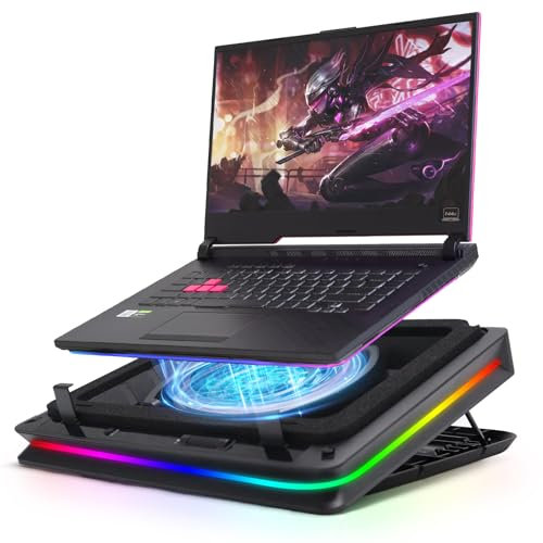 Gaming Laptop Cooling Pad, Gaming Laptop Cooler, Laptop Cooling Pad Stand with 18 CM External Cooling Fan, Fast Cooling Computer Laptop 15-21in, Touch Control, Adjustable Speed Control, 3-Port USB
