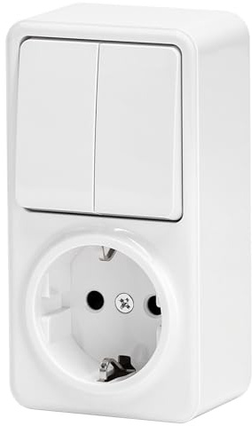 Interruptor y Enchufe alemán de 1 vía y 2 Llaves, Color Blanco, Ideal para controlar Luces y Dispositivos eléctricos en Espacios domésticos.