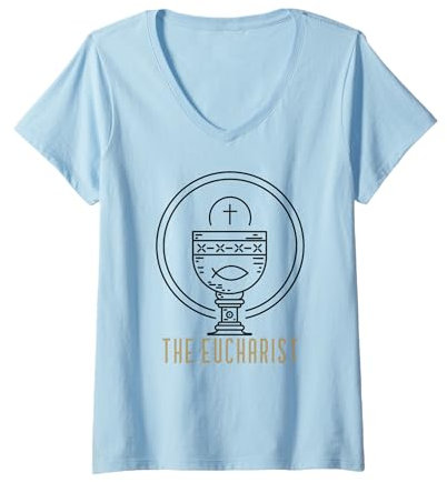 Femme La communion catholique calice eucharistie T-Shirt avec Col en V